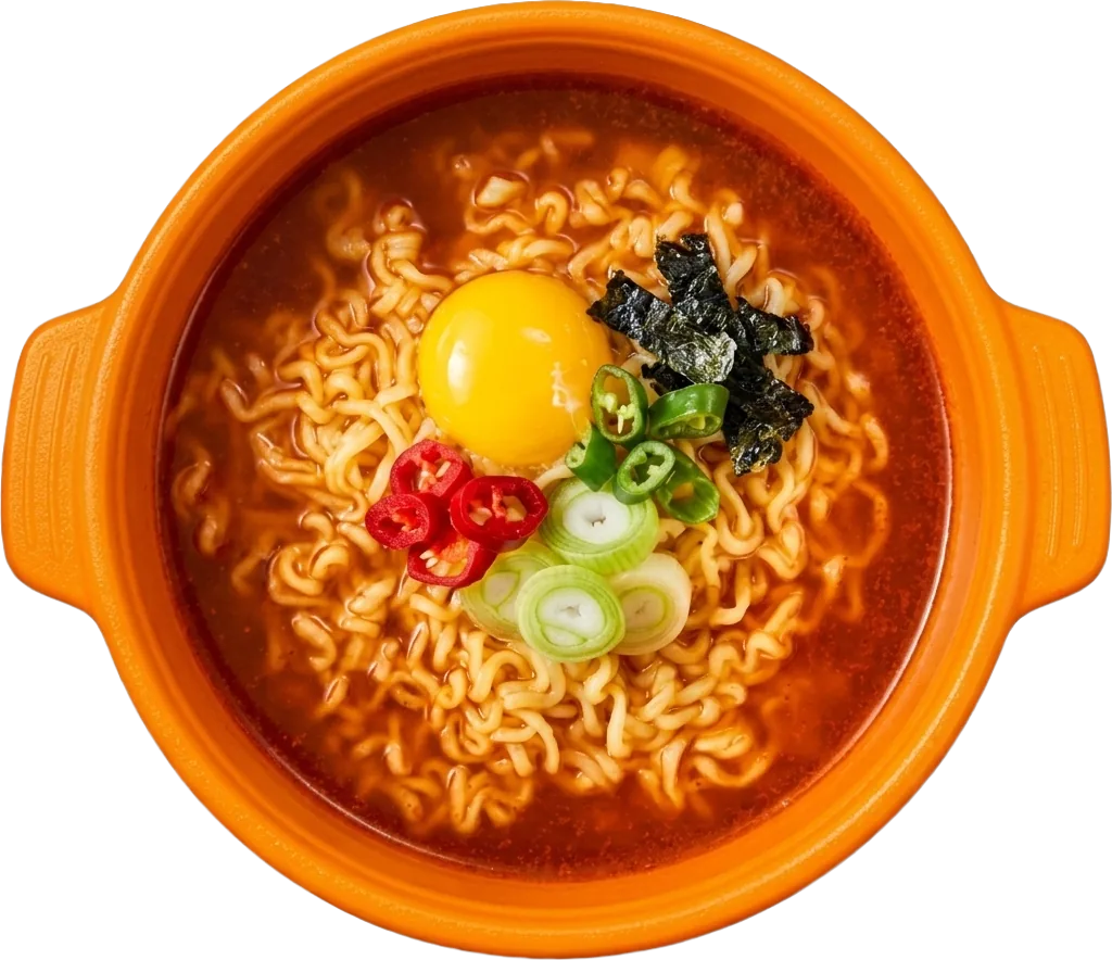 오!렌지 용기에 담긴 계란 라면